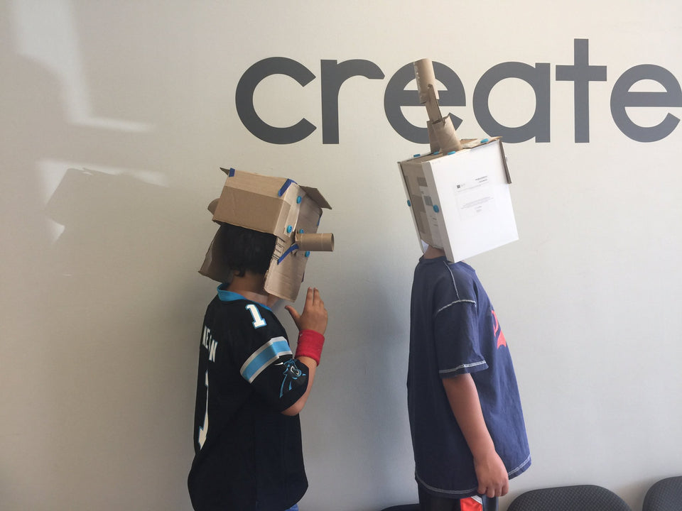 Makedo cardboard construction system alien helmets