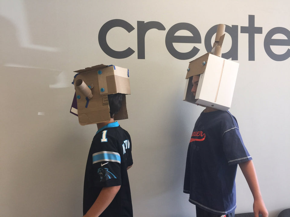Makedo cardboard construction alien helmets