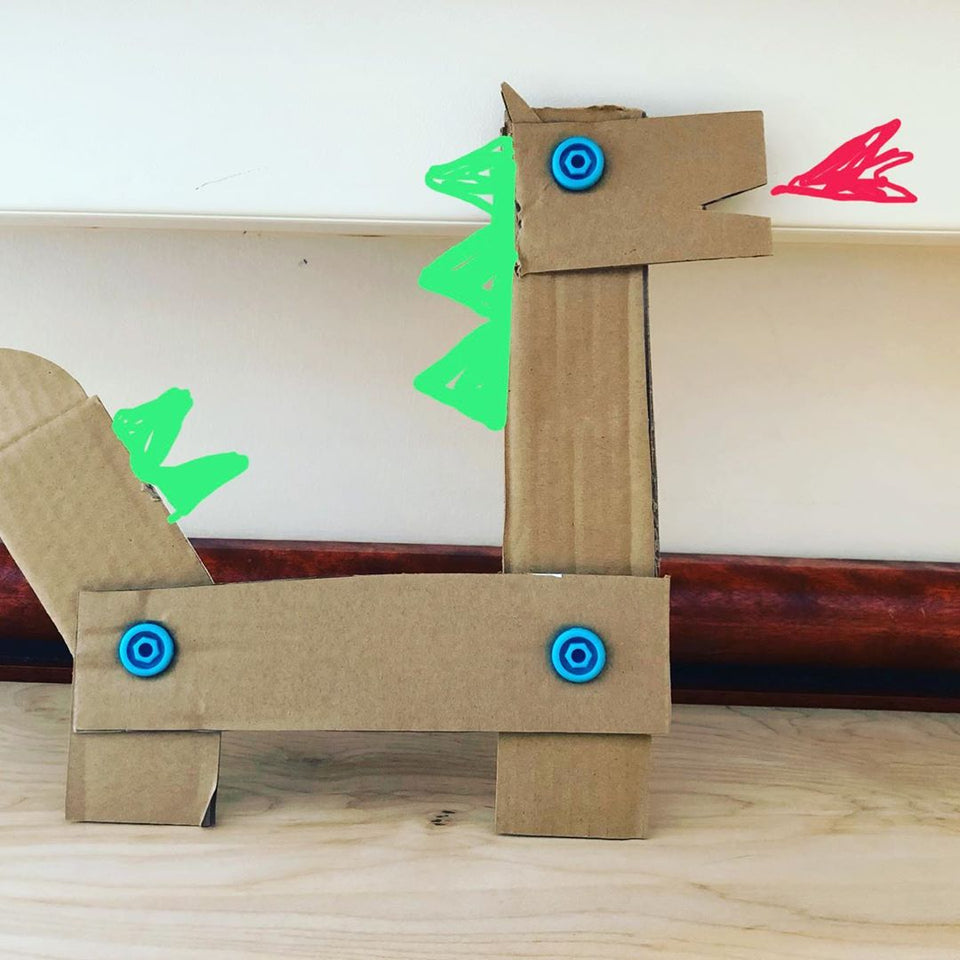 2D cardboard dragon with Makedo and extra digital details