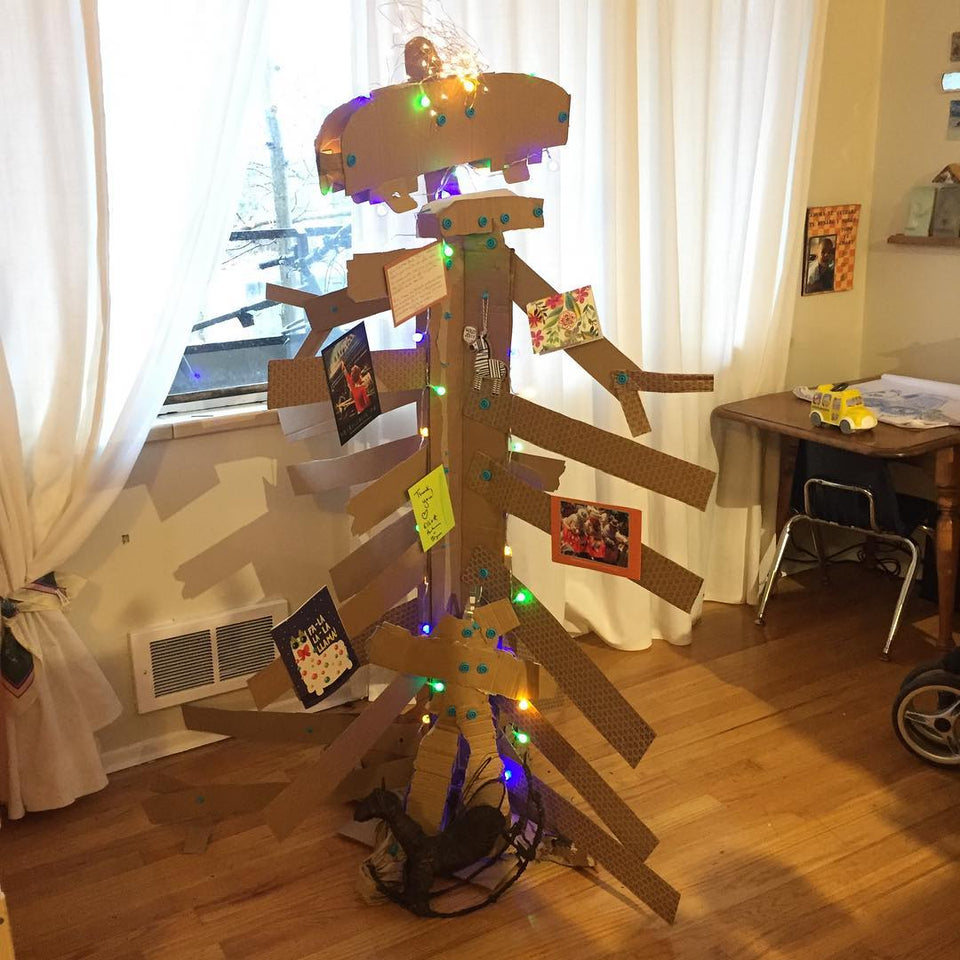 DIY cardboard Christmas tree using Makedo cardboard construction system