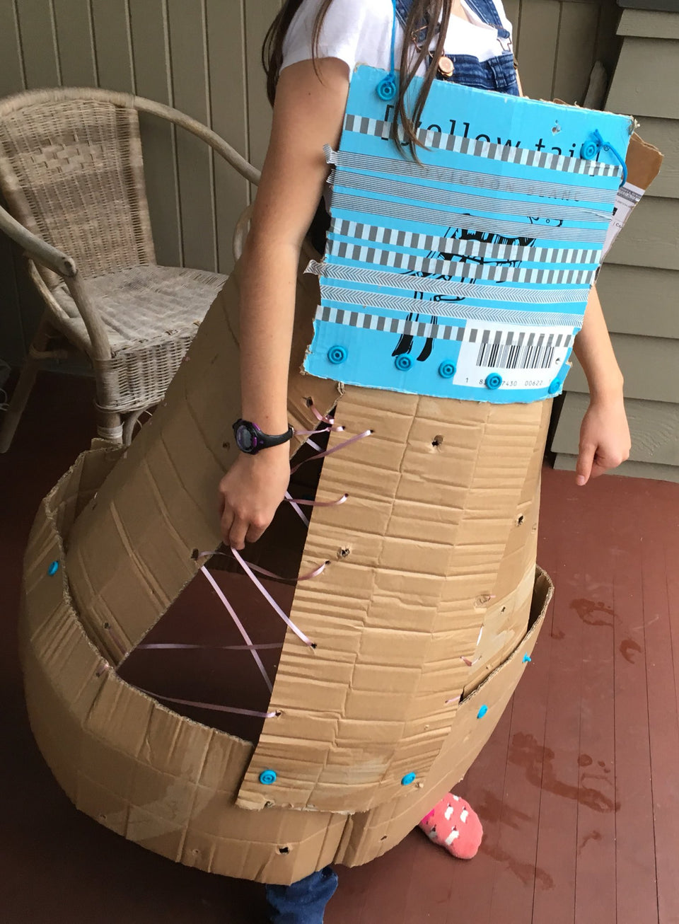 Cardboard dress skirt made with Makedo cardboard construction system