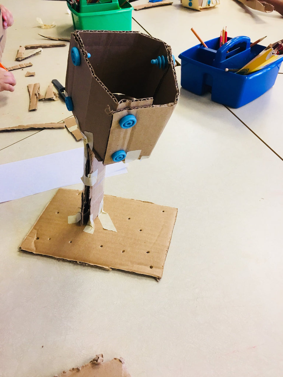 Cardboard bird nest grade school challenge made with Makedo construction system