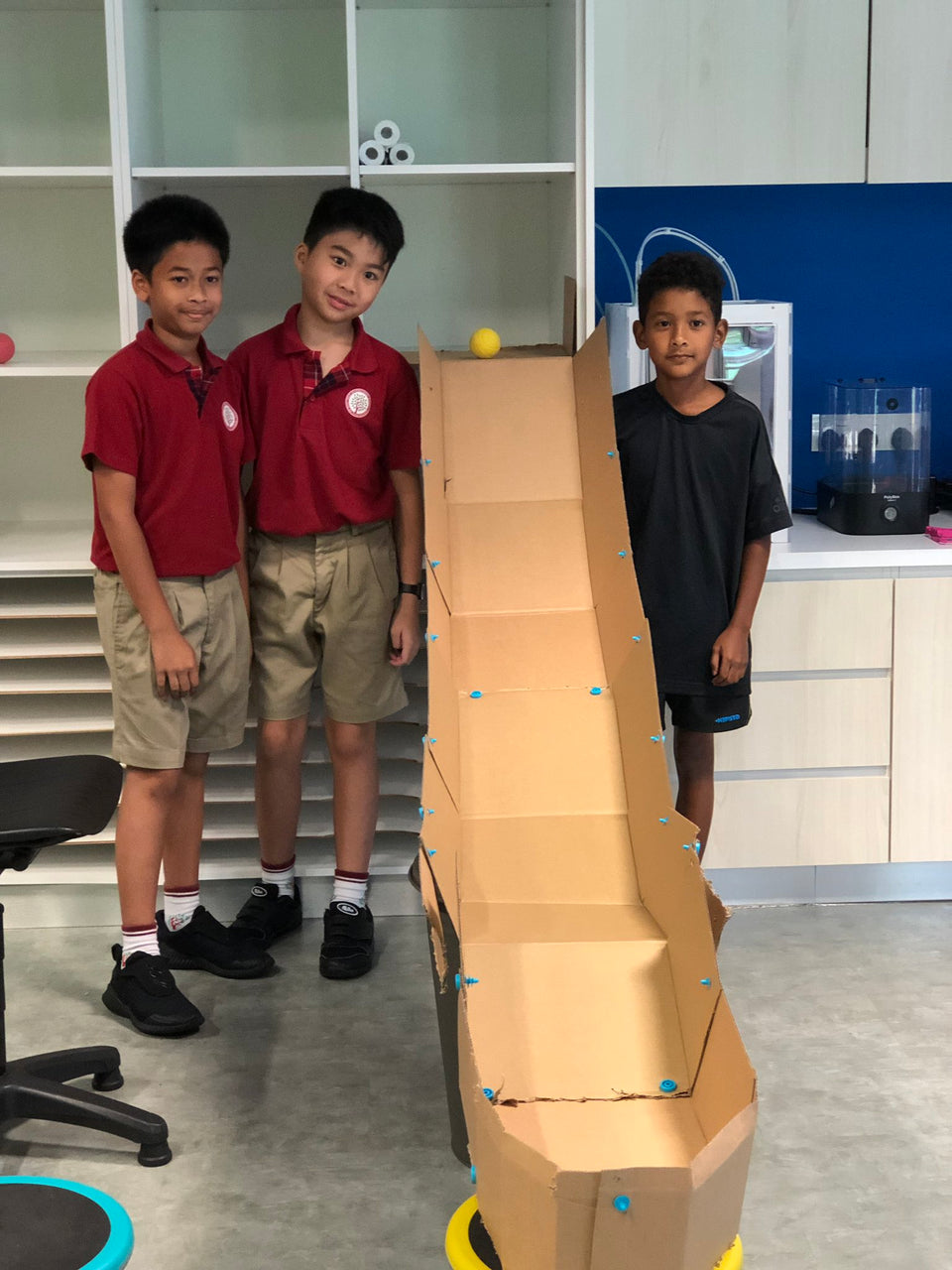 Cardboard ramps for Dash robots made using cardboard and Makedo construction system.