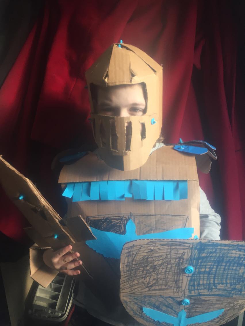 Cardboard knight costume Makedo construction system