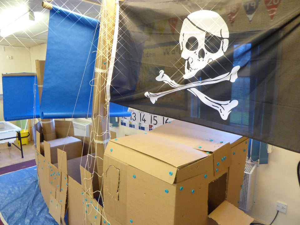 Cardboard pirate ship made with Makedo