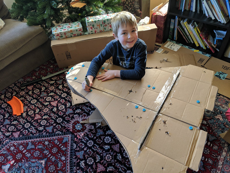 Making the cardboard space shuttle with Makedo connectors